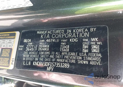 2025 Kia Sportage Ex z USA, uszkodzony, nr VIN KNDPV3DF1S7353289